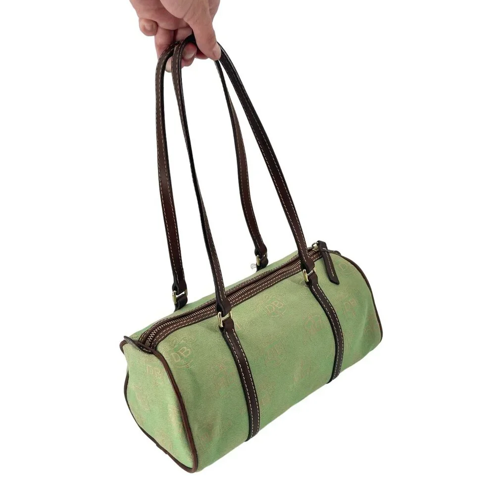 Dooney & Bourke 90s Y2K Light Green & Gold Logo Barrell Bag - Picture 3 of 10